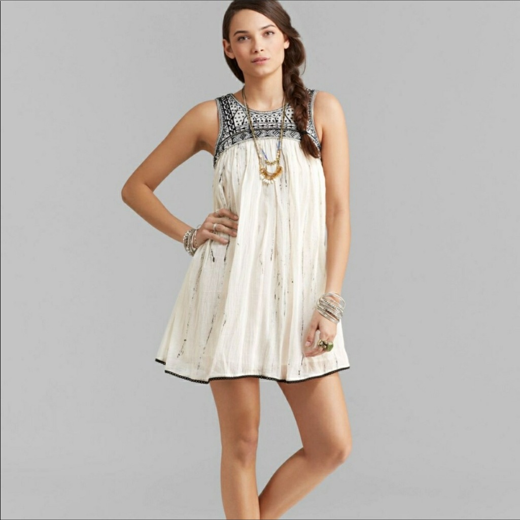 Free People Embroidered Beaded Tank Mini Dress - Sz 6